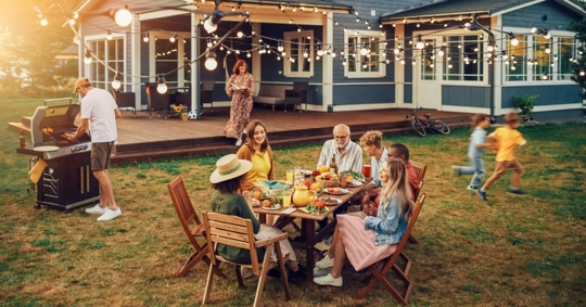 Big Family and Friends Celebrating Outside at Home